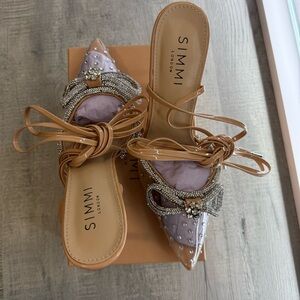 Women's Tan and Clear Embellished Heels